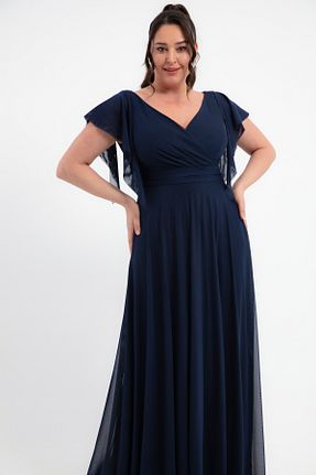 لباس مجلسی سایز بزرگ سرمه ای زنانه یقه هفت Lafaba - کد 920533322