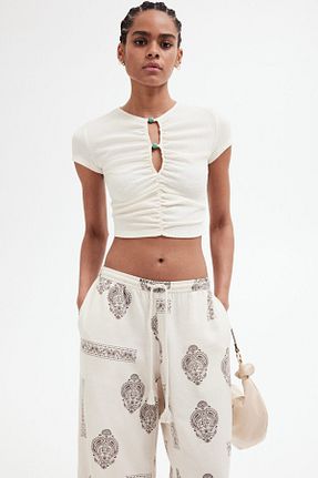 شلوار بژ زنانه مخلوط کتان H&M - کد 920545386