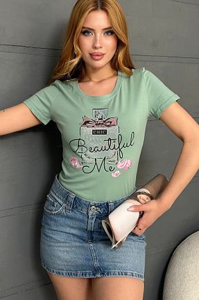 تیشرت سایز بزرگ سبز زنانه سایز بزرگ RICH GLAM - کد 920559373