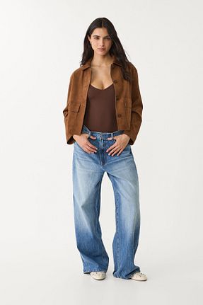 بادی قهوه ای زنانه یقه هفت Stradivarius - کد 920554827