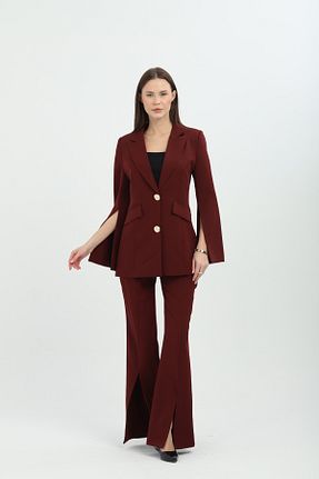 ست بالاتنه و پائین تنه زرشکی زنانه بافتنی Milamia - کد 920570936