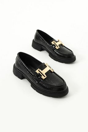 کفش لوفر مشکی زنانه چرم لاکی Gökçe Shoes - کد 921350183
