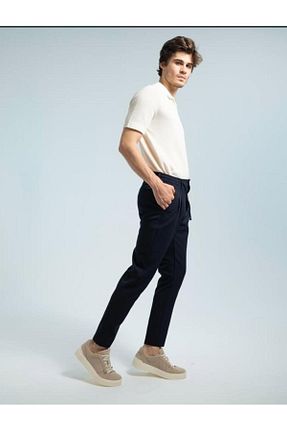 شلوار پارچه ای سرمه ای مردانه کمربند دار JR3 - کد 920589070