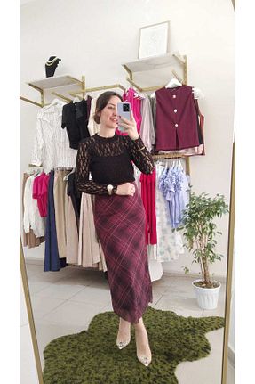 دامن زرشکی زنانه نایلون opia butik - کد 920597606