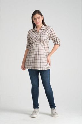 پیراهن بارداری قهوه ای زنانه اورسایز Işşıl - کد 919804252