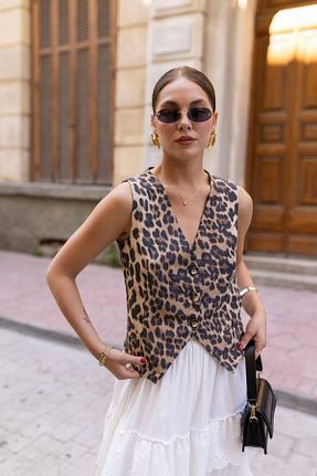 جلیقه قهوه ای زنانه رگولار İLKCET MODA - کد 836097188