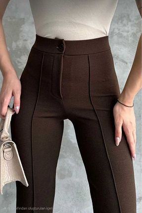 شلوار پارچه ای قهوه ای زنانه بلند trikomode - کد 904235638