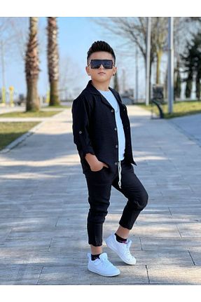 ست بالاتنه و پائین تنه مشکی بچه گانه بافتنی PeluşÇocuk - کد 921556197