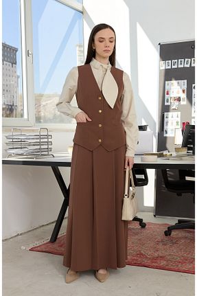 دامن قهوه ای زنانه ساده Fatma Atasoy - کد 920544084