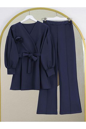 ست بالاتنه و پائین تنه سرمه ای زنانه بافتنی MACMODA - کد 920706109