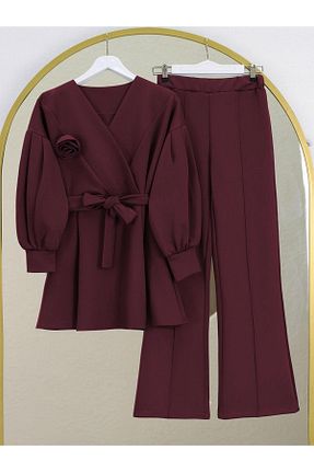ست بالاتنه و پائین تنه زرشکی زنانه بافتنی MACMODA - کد 920706106