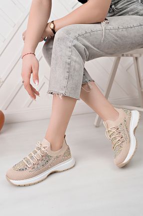 کفش اسنیکر بژ زنانه بند دار moda sara - کد 920722374
