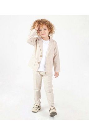 کت و شلوار بژ بچه گانه یقه کتی Mnk Baby&Kids - کد 898064424