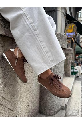 کفش اسنیکر قهوه ای زنانه چرم اصل Eataly Shoes - کد 921623319