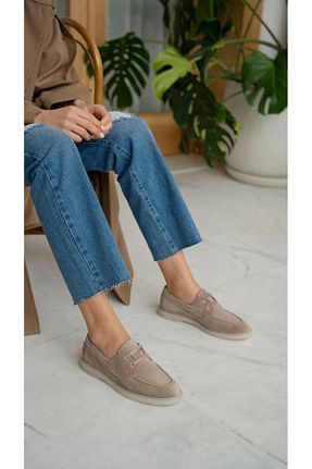کفش لوفر بژ زنانه پاشنه کوتاه (1 - 4 سانتی متر) ECENİN BUTİĞİ - کد 921626050