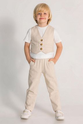 کت و شلوار بژ بچه گانه یقه هفت DMB BOYS & GIRLS - کد 904160818