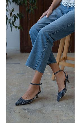 کفش پاشنه بلند کلاسیک سرمه ای زنانه کتان ECENİN BUTİĞİ - کد 920798815