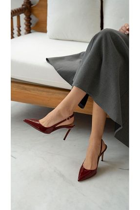 کفش پاشنه بلند کلاسیک زرشکی زنانه چرم لاکی ECENİN BUTİĞİ - کد 920794216