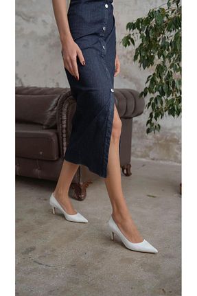 کفش پاشنه بلند کلاسیک سفید زنانه چرم ECENİN BUTİĞİ - کد 920799821