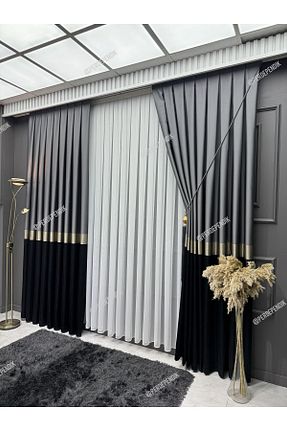 پرده زمینه مشکی ساتن Perde Pendik - کد 802119561