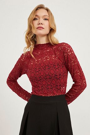 بلوز زرشکی زنانه یقه دانتل Arma Life - کد 920885395