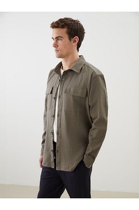 پیراهن خاکی مردانه یقه کتی LC Waikiki - کد 920886104