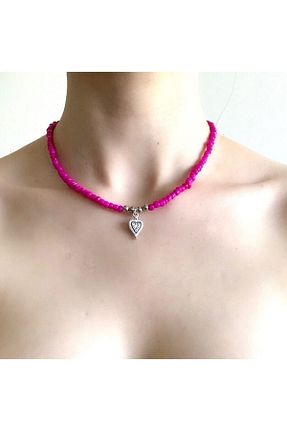 گردنبند جواهر صورتی زنانه روکش نقره LeylanTakı - کد 124902554