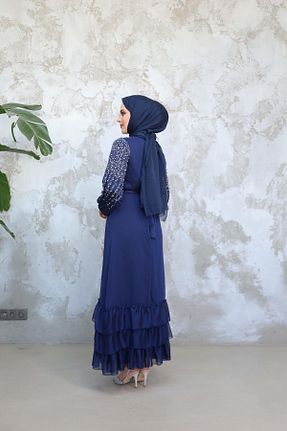 لباس مجلسی حجاب سرمه ای زنانه یقه ایستاده Modarana - کد 920923017
