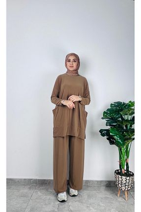 ست بالاتنه و پائین تنه قهوه ای زنانه بافتنی SOFT - کد 920941710