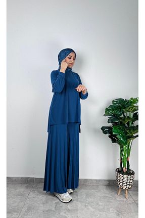 ست بالاتنه و پائین تنه آبی زنانه بافتنی SOFT - کد 920941981