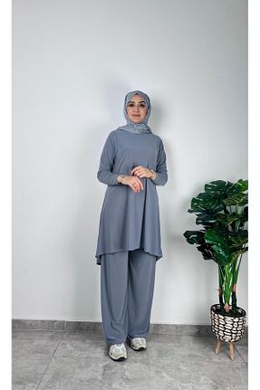 ست بالاتنه و پائین تنه طوسی زنانه بافتنی SOFT - کد 920942165