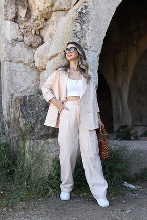 ست بالاتنه و پائین تنه بژ زنانه بافتنی bytugcekaya - کد 921754590