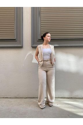 ست بالاتنه و پائین تنه بژ زنانه بافتنی ŞANTAL - کد 921022773