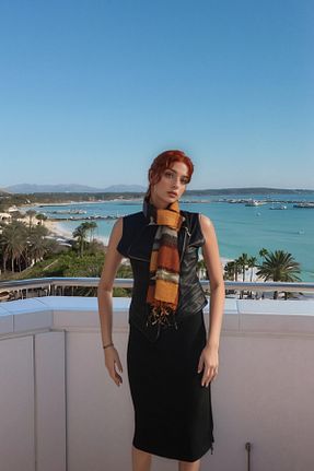 دستمال گردن نارنجی زنانه ابریشم onliecraft - کد 921038226