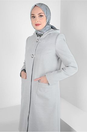 پالتو پشمی حجاب طوسی زنانه رگولار Alvina - کد 789854247