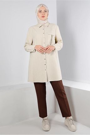 تونیک حجاب بژ زنانه پلی استر Alvina - کد 797084686