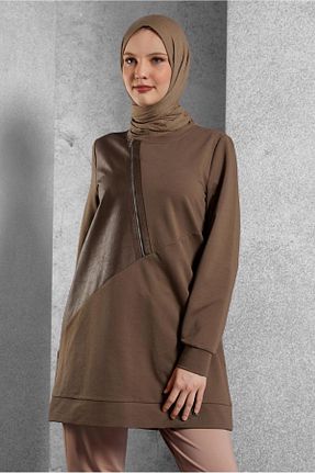 تونیک حجاب قهوه ای زنانه پنبه ای Alvina - کد 899076931