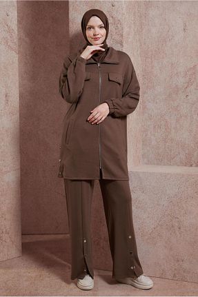 ست گرمکن حجاب قهوه ای زنانه رگولار Alvina - کد 833236701