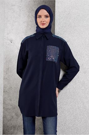 تونیک حجاب سرمه ای زنانه پلی استر Alvina - کد 869229412