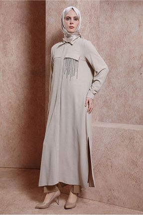 تونیک حجاب بژ زنانه پلی استر Alvina - کد 818008954