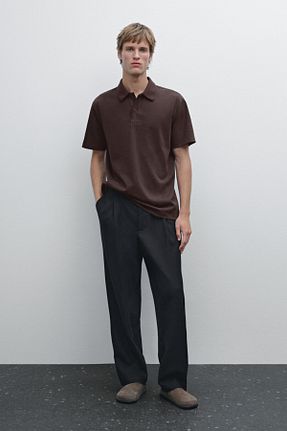 پولوشرت زرشکی مردانه پنبه ای Massimo Dutti - کد 921090188