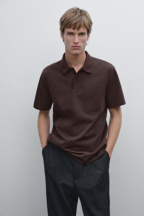 پولوشرت زرشکی مردانه پنبه ای Massimo Dutti - کد 921090188