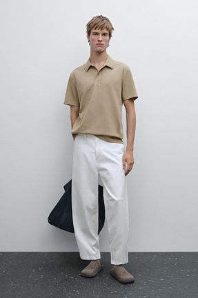 پولوشرت بژ مردانه پنبه ای Massimo Dutti - کد 921090147