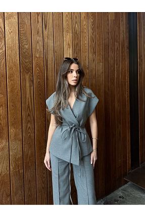 ست بالاتنه و پائین تنه طوسی زنانه بافتنی BELLA FASHION - کد 921087490