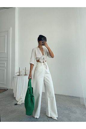 شلوار جین سفید زنانه جین mydukkan.co - کد 921105168