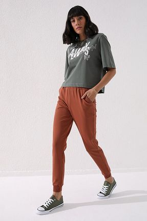 شلوار کرمگن قهوه ای زنانه پاچه تنگ TOMMY LIFE - کد 50461235