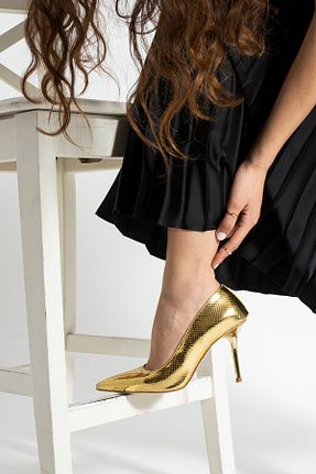 کفش استایلیتو زرد پاشنه نازک Güllü Shoes - کد 921105112