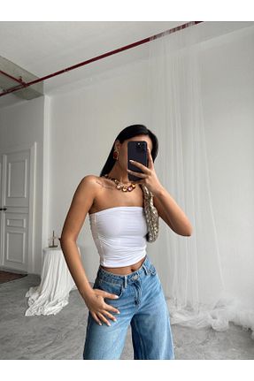 بلوز سفید زنانه کراپ mydukkan.co - کد 921138544
