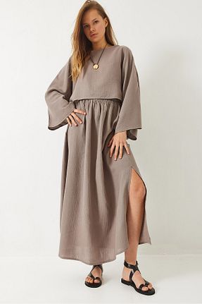ست بالاتنه و پائین تنه قهوه ای زنانه بافتنی Bianco Lucci - کد 921138489