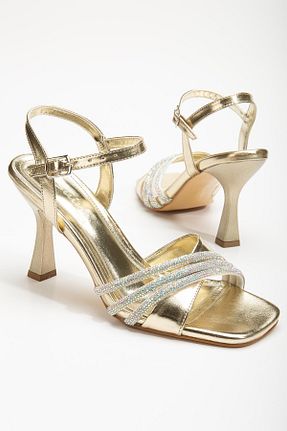 کفش مجلسی طلائی زنانه پاشنه نازک SUİNS SHOES - کد 806034876